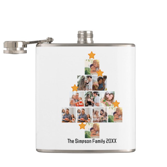 Personalized Fun Family Christmas 11 Photo Collage Flask (Opened)