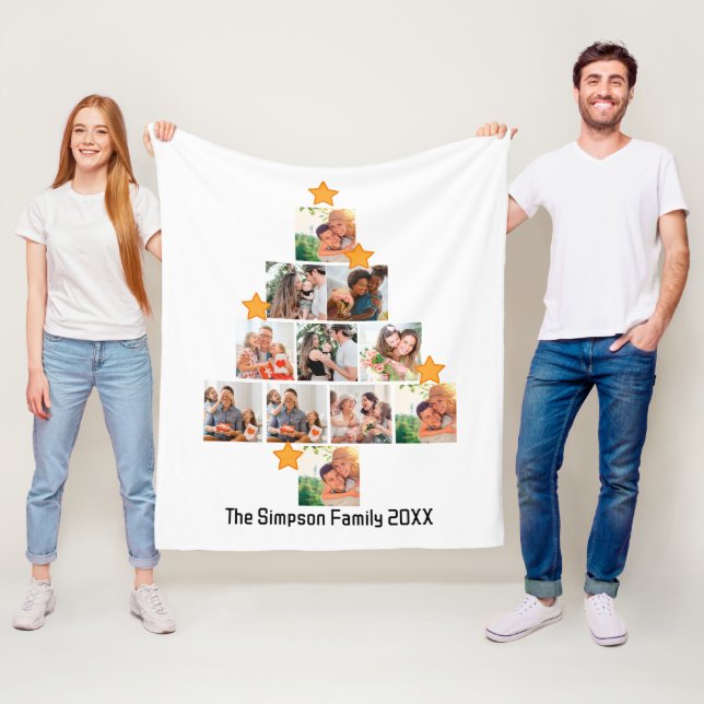Personalized Fun Family Christmas 11 Photo Collage Fleece Blanket (In Situ)