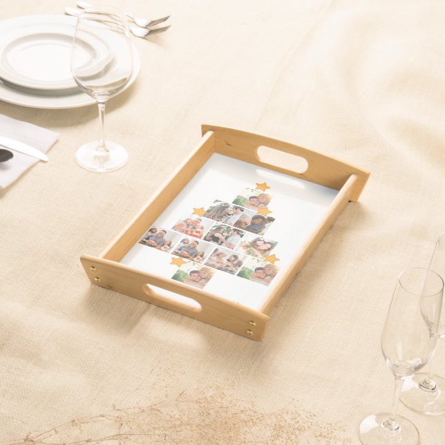 Personalized Fun Family Christmas 11 Photo Collage Serving Tray (Front)