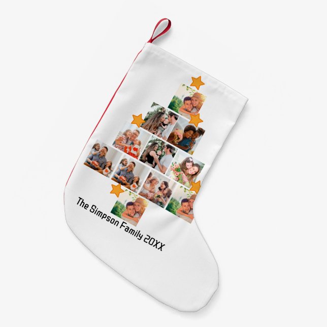 Personalized Fun Family Christmas 11 Photo Collage Small Christmas Stocking (Front (Hanging))