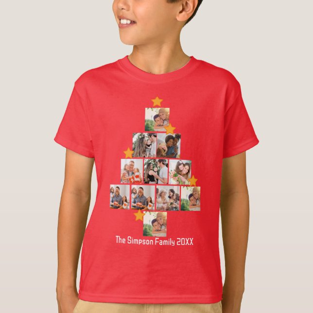 Personalized Fun Family Christmas 11 Photo Collage T-Shirt (Front)