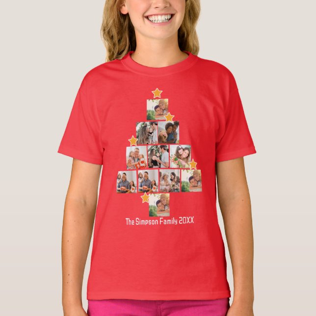 Personalized Fun Family Christmas 11 Photo Collage T-Shirt (Front)