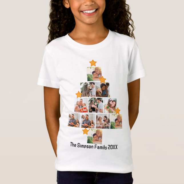 Personalized Fun Family Christmas 11 Photo Collage T-Shirt (Front)