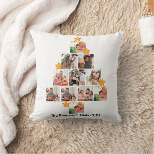 Personalized Fun Family Christmas 11 Photo Collage Throw Pillow