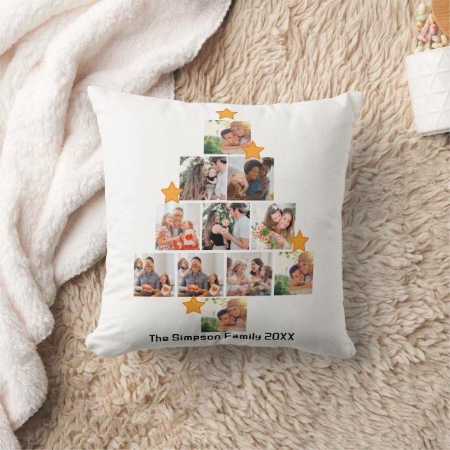 Personalized Fun Family Christmas 11 Photo Collage Throw Pillow (Blanket)