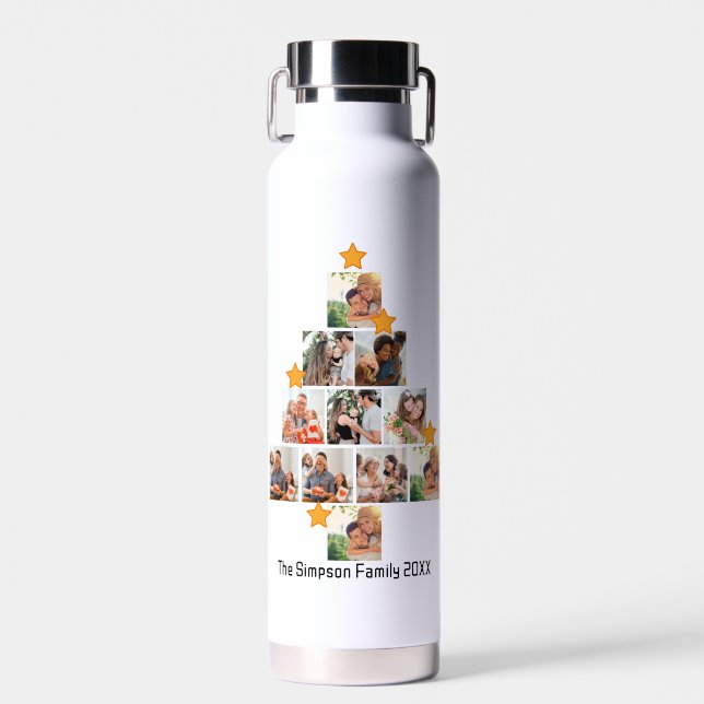 Personalized Fun Family Christmas 11 Photo Collage Water Bottle (Front)