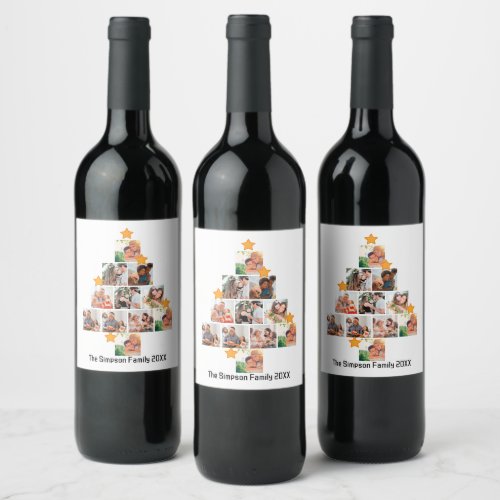 Personalized Fun Family Christmas 11 Photo Collage Wine Label