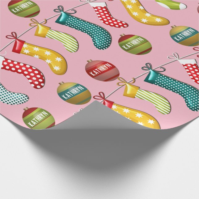 Personalized Fun & Festive Christmas Pink Wrapping Paper (Corner)
