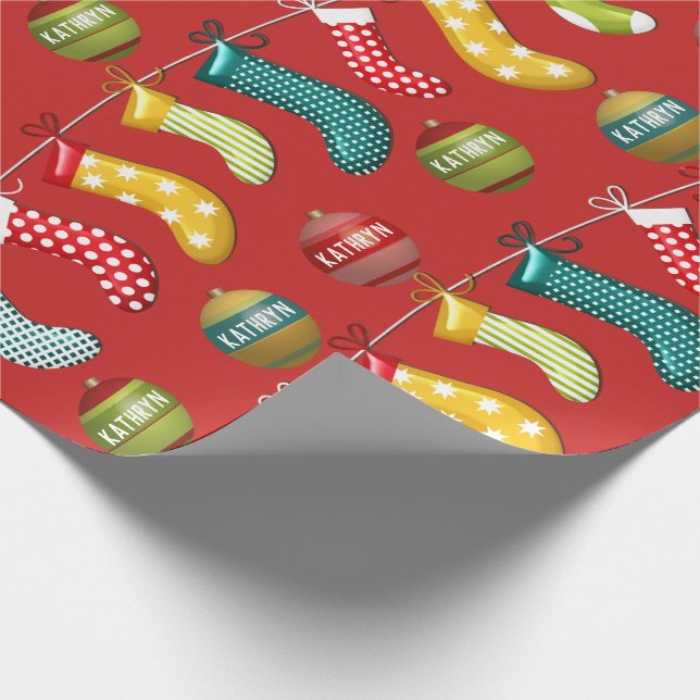 Personalized Fun & Festive Christmas Red Wrapping Paper (Corner)