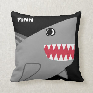 Personalized Fun Gray Shark on Black Throw Pillow