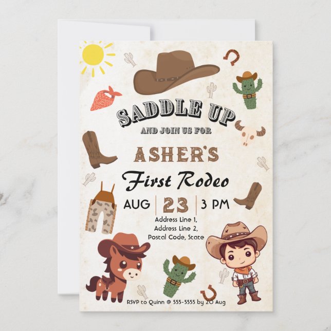 Personalized Fun Kawaii Cowboy Kids' Birthday Invitation (Front)