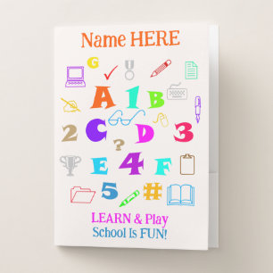 Personalized Fun Kids School Supplies Art, Orange Pocket Folder