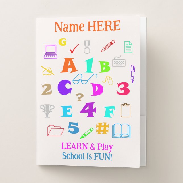 Personalized Fun Kids School Supplies Art, Orange Pocket Folder (Front)