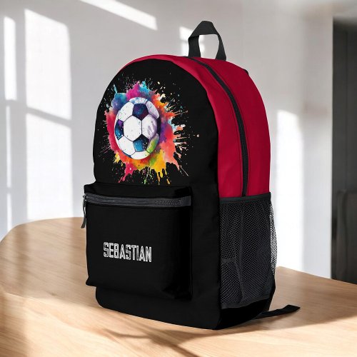 Personalized fun kids soccer ball splash  printed backpack