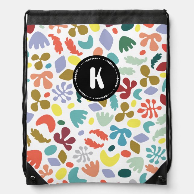 Personalized Fun Monogram Pattern Drawstring Bag (Front)