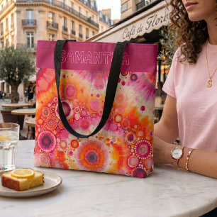 Personalized Fun Orange Hot Pink Batik Art Pattern Tote Bag