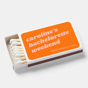 Personalized Fun Pink Orange Bachelorette Weekend Matchboxes