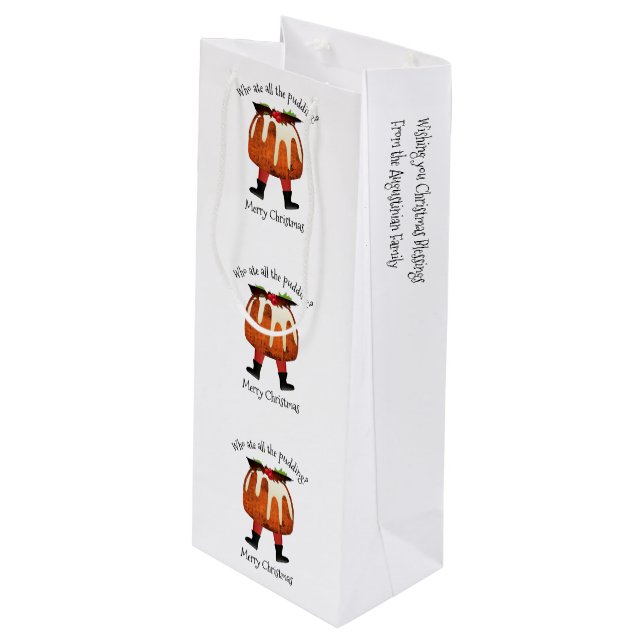 Personalized Fun Pudding Merry Christmas Wine Gift Bag (Front Angled)