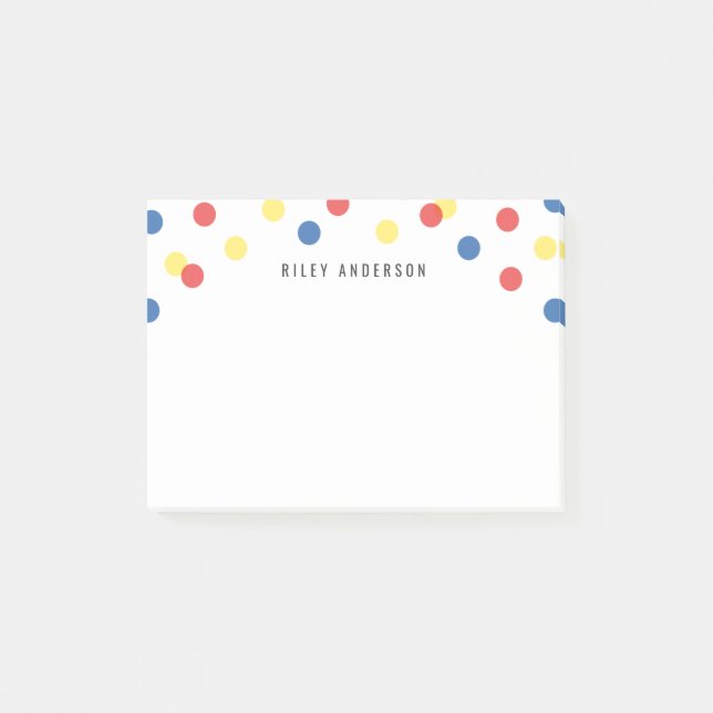 Personalized Fun Red Blue Yellow Confetti Post-it Notes (Front)