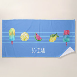Personalized fun summer fruits popsicles beach towel