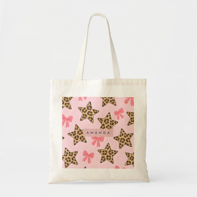 Personalized Fun Tiger Print Star Pattern Tote Bag (Front)