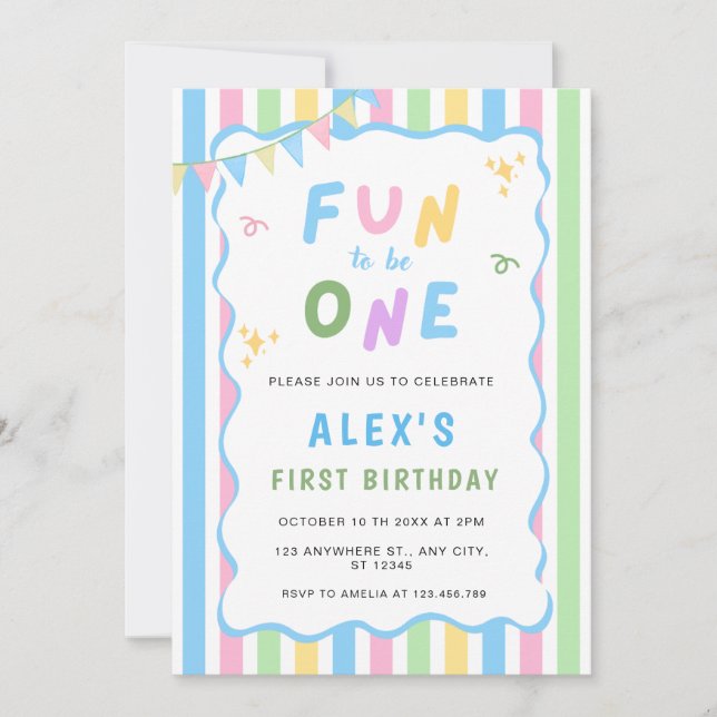 Personalized Fun to Be One Invitation (Front)
