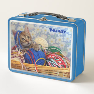 Personalized Fun with Yarn Cat  Metal Lunch Box