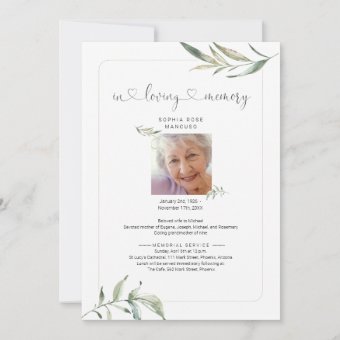 Personalized Funeral Announcement with Photo | Zazzle