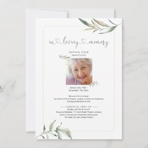 Personalized Funeral Announcement with Photo