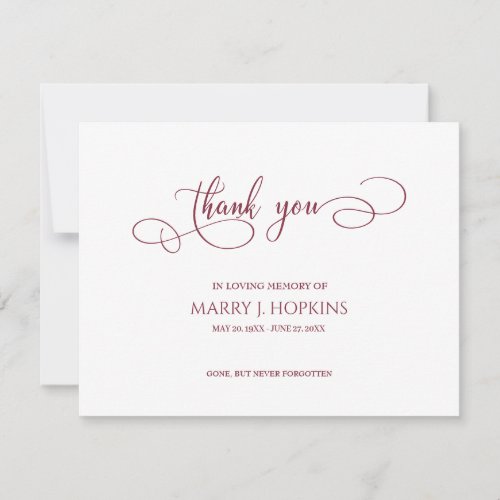 Personalized Funeral Bereavement Thank You Card