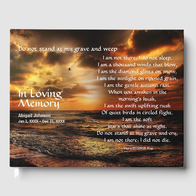 Personalized Funeral Guest Book with Poem & Ocean (Front)