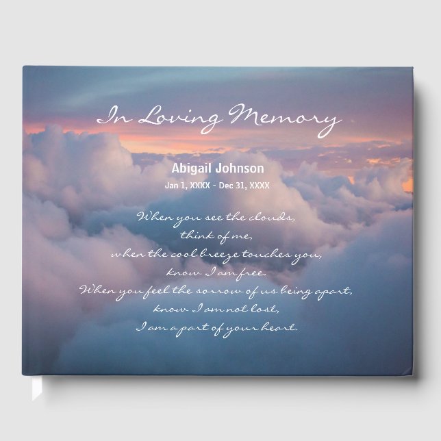 Personalized Funeral Guest Book with Poem & Sky (Front)