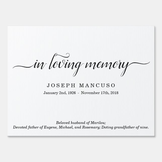 Personalized Funeral / Memorial Sign (Front)