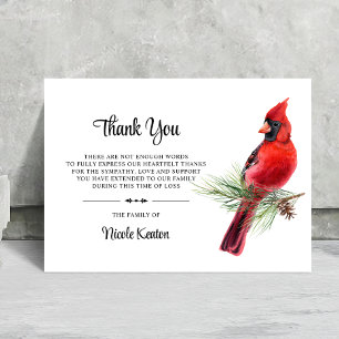 Personalized Funeral THANK YOU Cardinal Bird Note Card