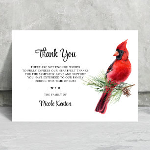 Personalized Funeral THANK YOU Cardinal Bird Note Card