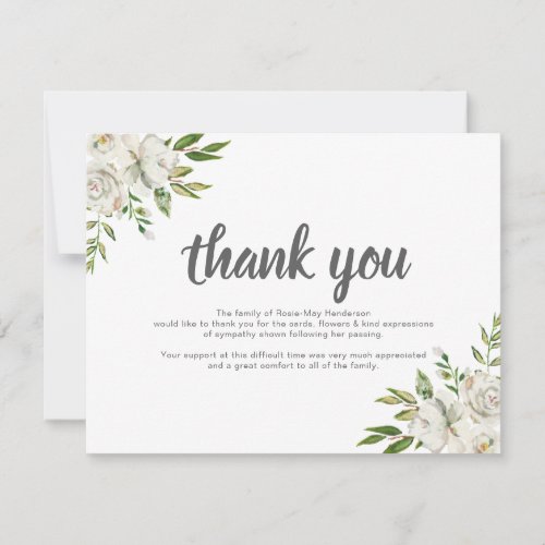 Personalized Funeral Thank You Note  Behreavement