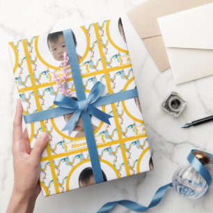 Personalized Funky Bird Baby Photo Wrapping Paper