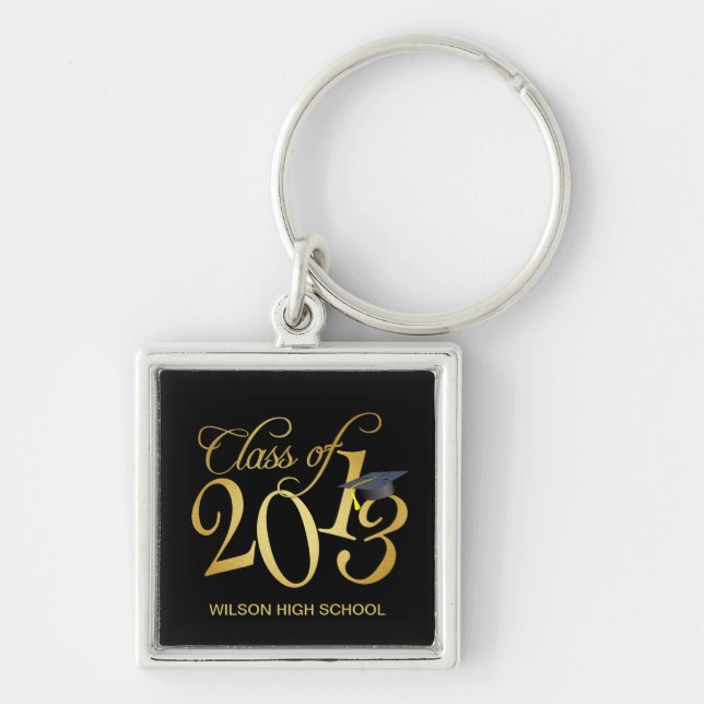 Personalized Funky Black and Gold Class of 2013 Keychain (Front)
