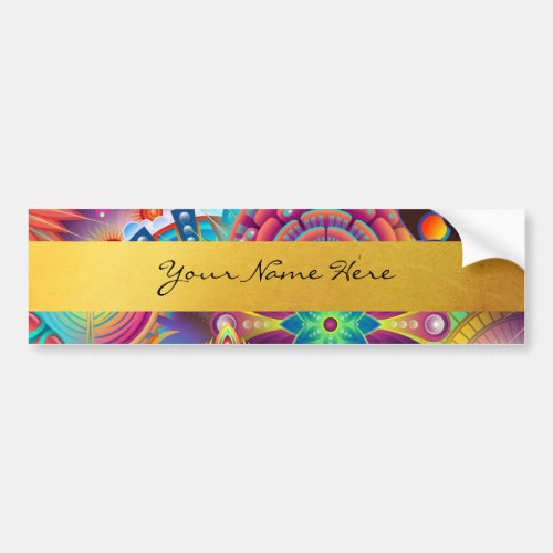 Personalized Funky Boho Floral Flame Mandalas Bumper Sticker