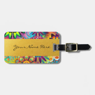 Personalized Funky Boho Floral Flame Mandalas Luggage Tag