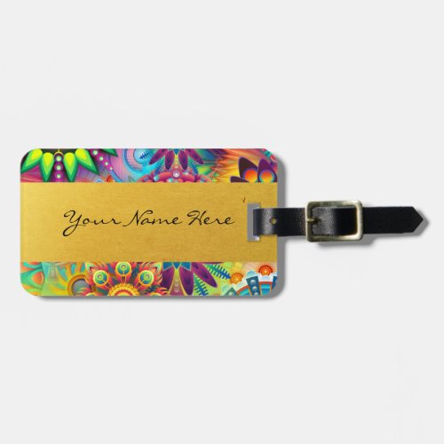 Personalized Funky Boho Floral Flame Mandalas Luggage Tag