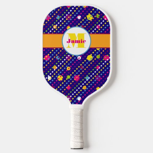 Personalized Funky Circles and Dashes Pattern Pickleball Paddle