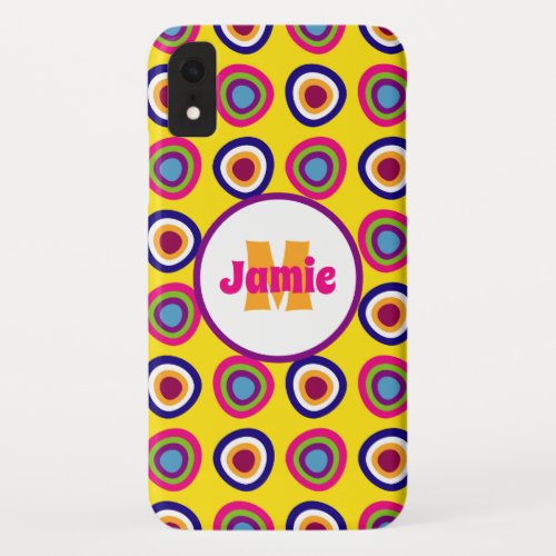 Personalized Funky Circles Pattern on Yellow iPhone XR Case