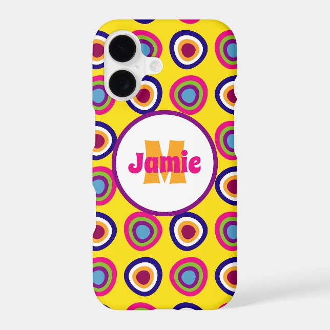 Personalized Funky Circles Pattern on Yellow Iphone Case (Back)