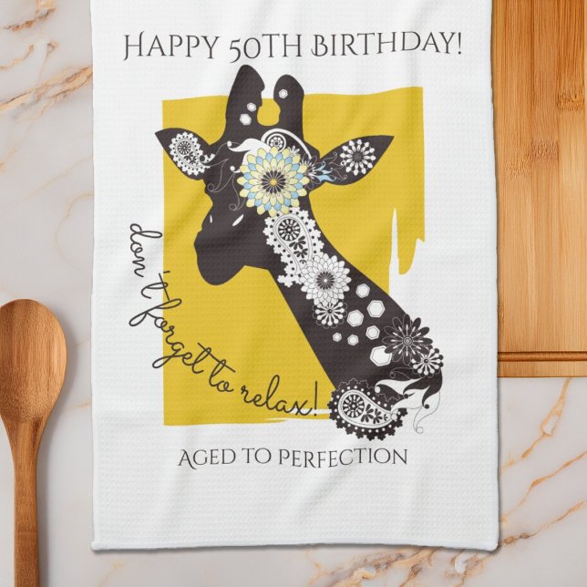 Personalized Funky Cool Giraffe Funny Birthday Kitchen Towel (Creator Uploaded)