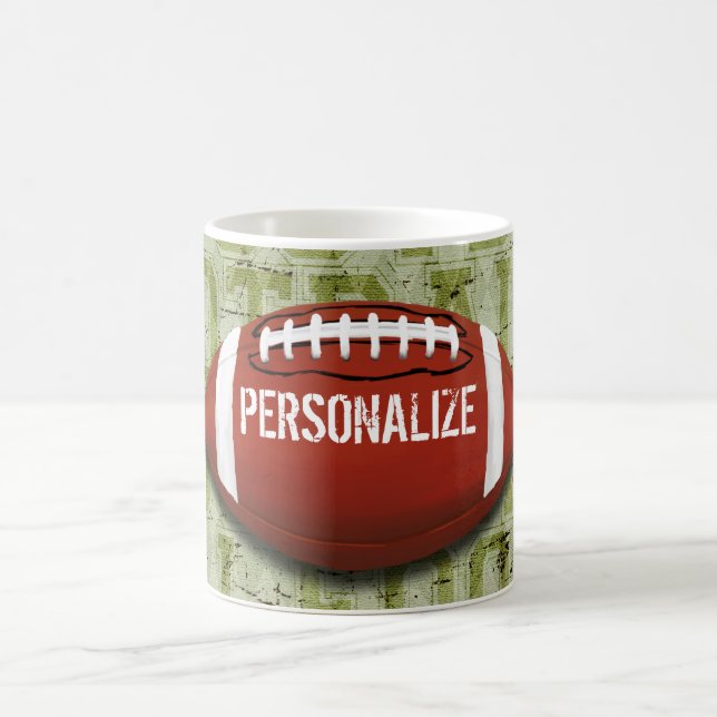 Personalized Funky Green Grunge Football Coffee Mug (Center)
