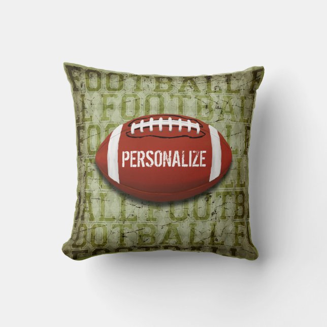 Personalized Funky Green Grunge Football Throw Pillow (Front)