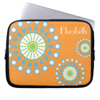 Personalized Funky Orange Blue Pinwheel Laptop Sleeve