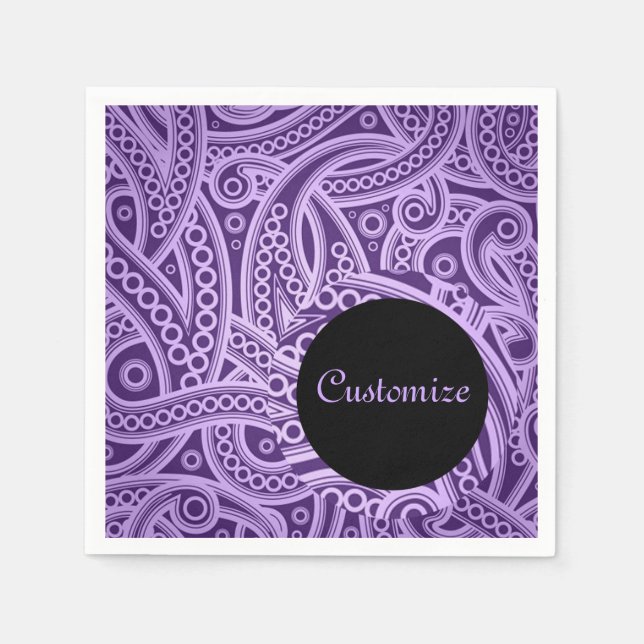 Personalized Funky Purple Paisley Pattern Napkins (Front)