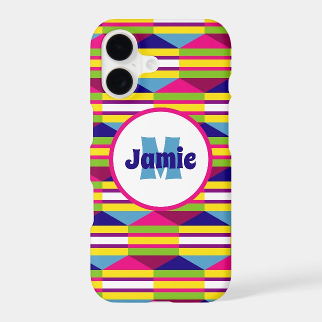 Personalized Funky Stripes, Triangles Pattern Iphone Case (Back)